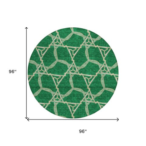 Homeroots 3' Geometric Washable Indoor Outdoor Area Rug - Stylish, Durable Design For Home & Patio Spaces Emerald Polyester 613496