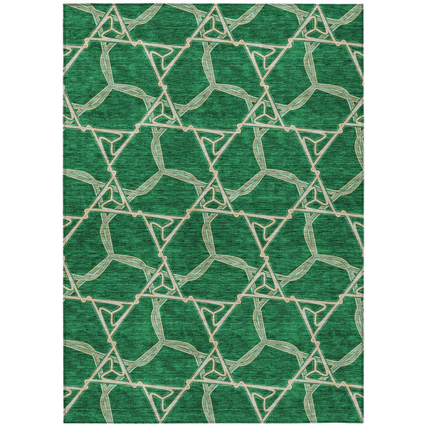 Homeroots 3' Geometric Washable Indoor Outdoor Area Rug - Stylish, Durable Design For Home & Patio Spaces Emerald Polyester 613497
