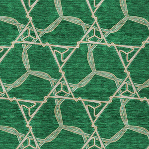 Homeroots 3' Geometric Washable Indoor Outdoor Area Rug - Stylish, Durable Design For Home & Patio Spaces Emerald Polyester 613497