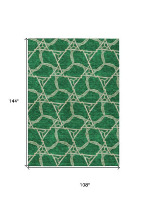 Homeroots 3' Geometric Washable Indoor Outdoor Area Rug - Stylish, Durable Design For Home & Patio Spaces Emerald Polyester 613498