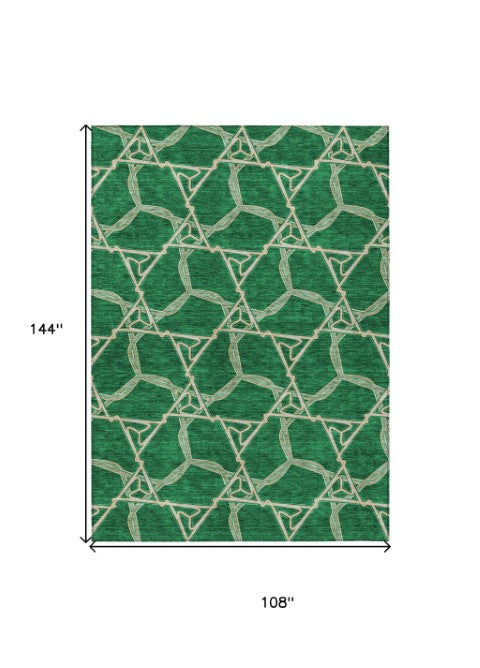 Homeroots 3' Geometric Washable Indoor Outdoor Area Rug - Stylish, Durable Design For Home & Patio Spaces Emerald Polyester 613498
