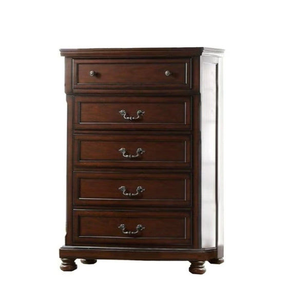 English Elm Traditional Cherry Wood Tall Chest with Bun Feet Classic Hardware Bedroom Storage B011P448874