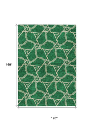 Homeroots 3' Geometric Washable Indoor Outdoor Area Rug - Stylish, Durable Design For Home & Patio Spaces Emerald Polyester 613499