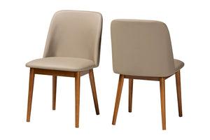Baxton Studio Baxton Studio Lavin Mid-Century Dining Chair Set of 2 - Walnut Frame, Beige Faux Leather Comfort RT324-CHR