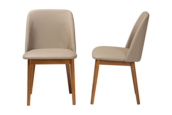 Baxton Studio Baxton Studio Lavin Mid-Century Dining Chair Set of 2 - Walnut Frame, Beige Faux Leather Comfort RT324-CHR