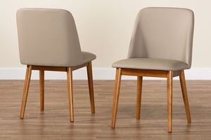 Baxton Studio Baxton Studio Lavin Mid-Century Dining Chair Set of 2 - Walnut Frame, Beige Faux Leather Comfort RT324-CHR