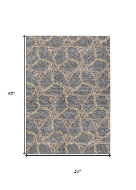 Homeroots 3' Geometric Washable Indoor Outdoor Area Rug - Stylish, Durable Design For Home & Patio Spaces Gray Polyester 613500