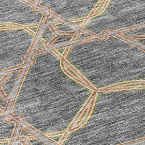 Homeroots 3' Geometric Washable Indoor Outdoor Area Rug - Stylish, Durable Design For Home & Patio Spaces Gray Polyester 613502