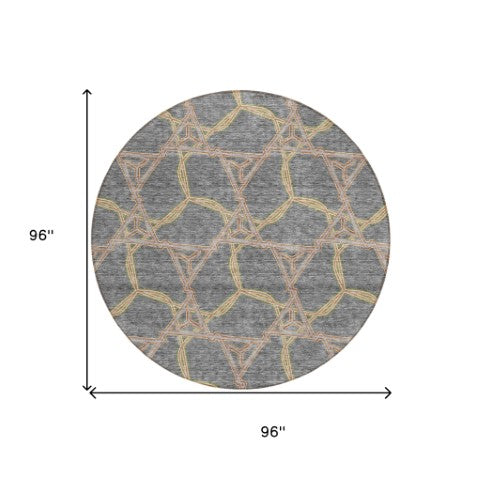 Homeroots 3' Geometric Washable Indoor Outdoor Area Rug - Stylish, Durable Design For Home & Patio Spaces Gray Polyester 613502