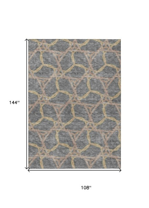 Homeroots 3' Geometric Washable Indoor Outdoor Area Rug - Stylish, Durable Design For Home & Patio Spaces Gray Polyester 613504