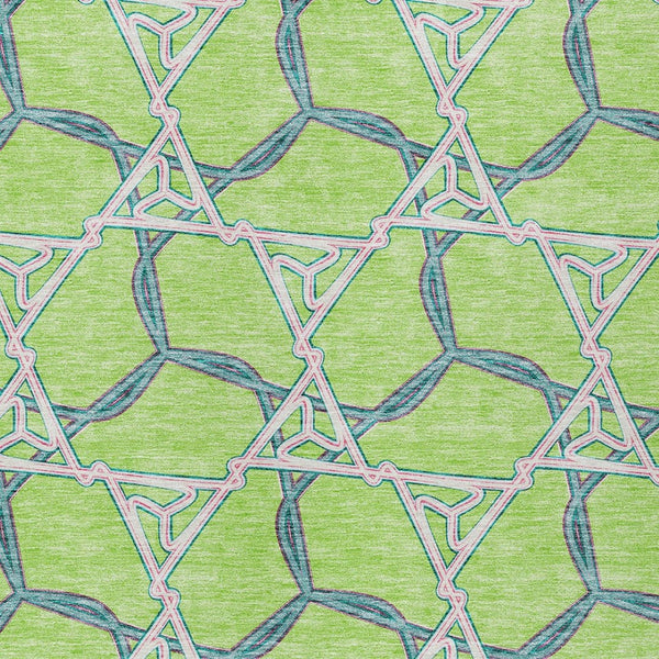 Homeroots 3' Geometric Washable Indoor Outdoor Area Rug - Stylish, Durable Design For Home & Patio Spaces Lime Green Polyester 613507