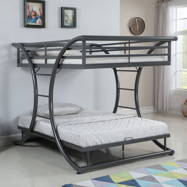 English Elm Weston Gunmetal Bunk Bed with Curved Metal Frame, Industrial Grey Finish, Full over Full Stylish Stack B062S00825