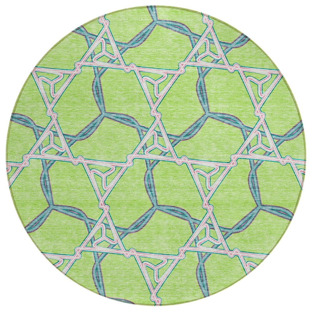 HomeRoots 5' Modern Geometric Lime Green & Blue Washable Area Rug for Indoor & Outdoor Spaces, Stain-Resistant 8' Round 613508