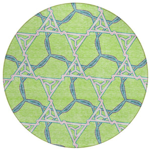 HomeRoots 5' Modern Geometric Lime Green & Blue Washable Area Rug for Indoor & Outdoor Spaces, Stain-Resistant 8' Round 613508