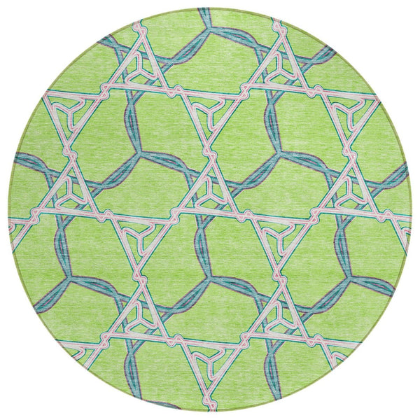 HomeRoots 5' Modern Geometric Lime Green & Blue Washable Area Rug for Indoor & Outdoor Spaces, Stain-Resistant 8' Round 613508