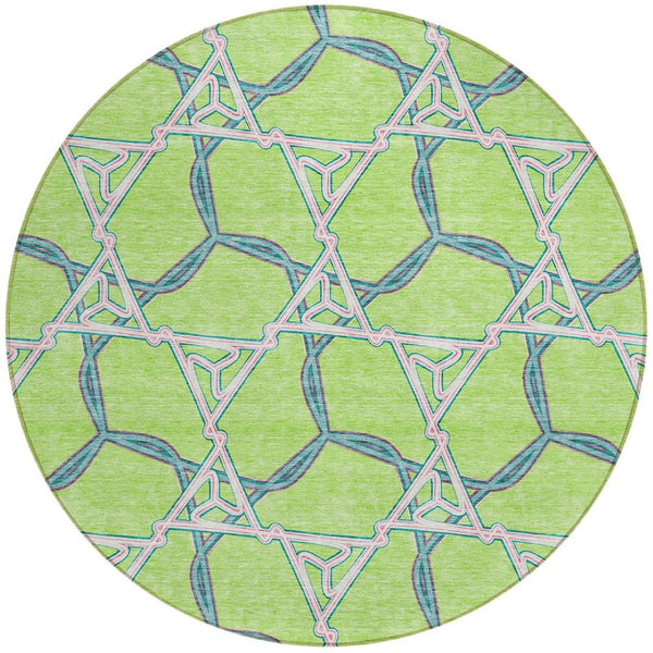 Homeroots 3' Geometric Washable Indoor Outdoor Area Rug - Stylish, Durable Design For Home & Patio Spaces Lime Green Polyester 613508
