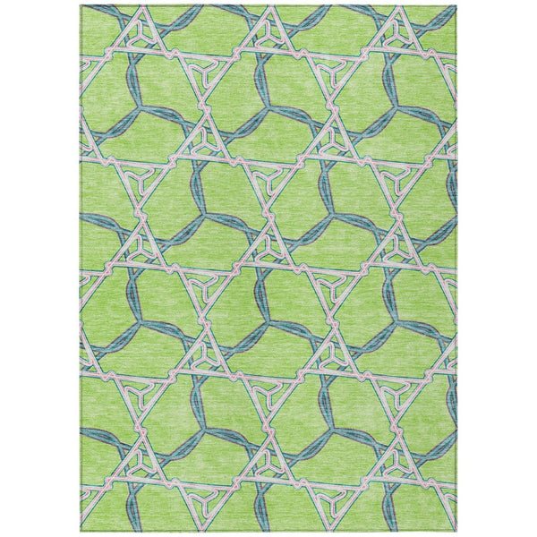 HomeRoots 5' Modern Geometric Lime Green & Blue Washable Area Rug for Indoor & Outdoor Spaces, Stain-Resistant 8' X 10' 613509