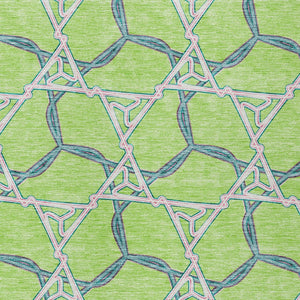 Homeroots 3' Geometric Washable Indoor Outdoor Area Rug - Stylish, Durable Design For Home & Patio Spaces Lime Green Polyester 613509