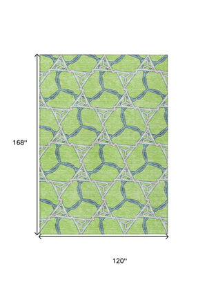 HomeRoots 5' Modern Geometric Lime Green & Blue Washable Area Rug for Indoor & Outdoor Spaces, Stain-Resistant 10' X 14' 613511