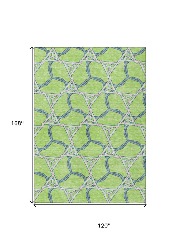 HomeRoots 5' Modern Geometric Lime Green & Blue Washable Area Rug for Indoor & Outdoor Spaces, Stain-Resistant 10' X 14' 613511