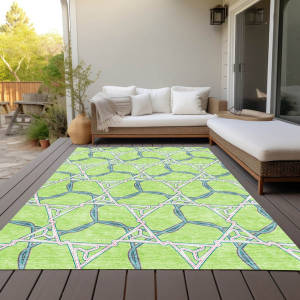 HomeRoots 5' Modern Geometric Lime Green & Blue Washable Area Rug for Indoor & Outdoor Spaces, Stain-Resistant 10' X 14' 613511