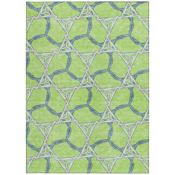 HomeRoots 5' Modern Geometric Lime Green & Blue Washable Area Rug for Indoor & Outdoor Spaces, Stain-Resistant 10' X 14' 613511