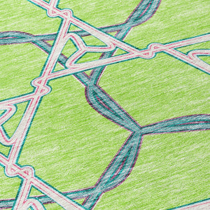 HomeRoots 5' Modern Geometric Lime Green & Blue Washable Area Rug for Indoor & Outdoor Spaces, Stain-Resistant 10' X 14' 613511