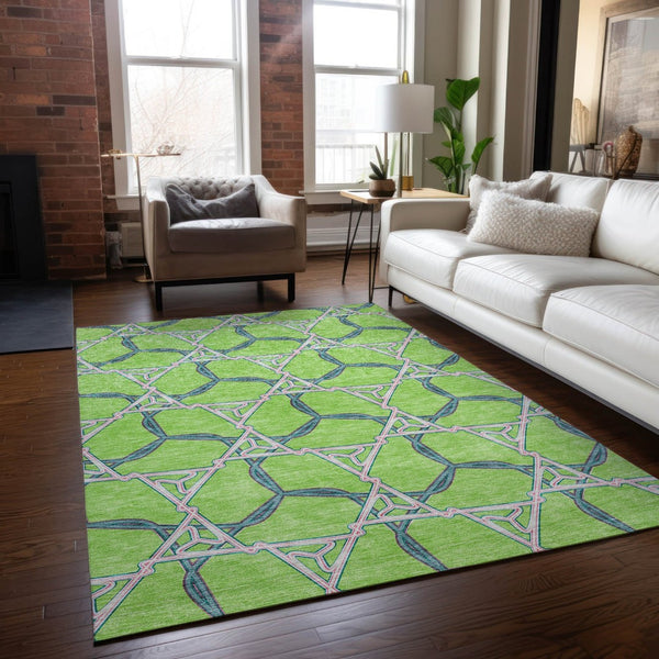 HomeRoots 5' Modern Geometric Lime Green & Blue Washable Area Rug for Indoor & Outdoor Spaces, Stain-Resistant 10' X 14' 613511