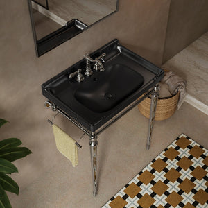 English Elm VICI 28" Bathroom Console Sink with Integrated Ceramic Basin, Overflow, Stainless Support Legs Black,Chrome W2615S00113