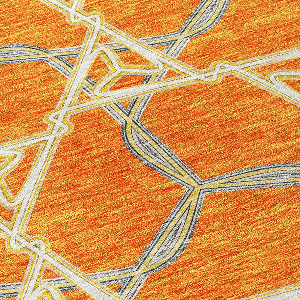 Homeroots 3' Geometric Washable Indoor Outdoor Area Rug - Stylish, Durable Design For Home & Patio Spaces Orange Polyester 613512