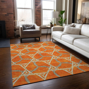 Homeroots 3' Geometric Washable Indoor Outdoor Area Rug - Stylish, Durable Design For Home & Patio Spaces Orange Polyester 613512
