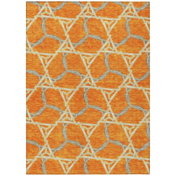 HomeRoots 5' Vibrant Orange and Blue Geometric Washable Area Rug for Indoor and Outdoor High-Traffic Spaces 5' X 8' 613513