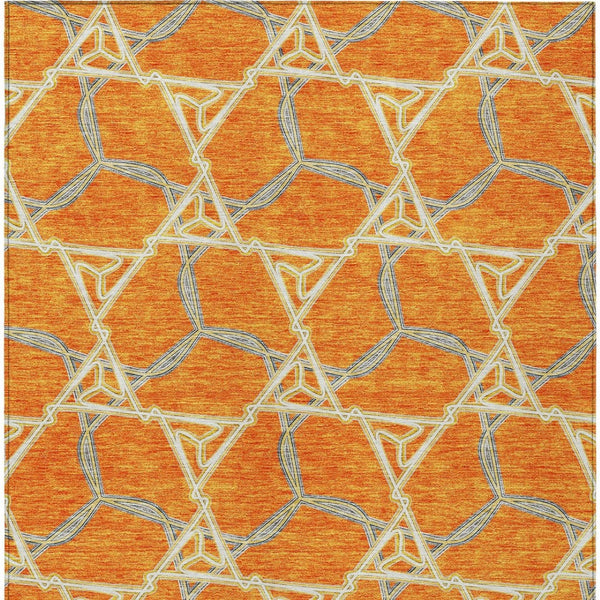 Homeroots 3' Geometric Washable Indoor Outdoor Area Rug - Stylish, Durable Design For Home & Patio Spaces Orange Polyester 613513