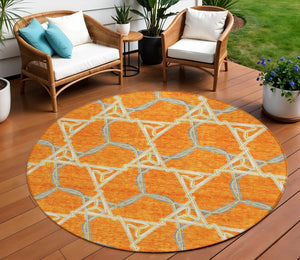 Homeroots 3' Geometric Washable Indoor Outdoor Area Rug - Stylish, Durable Design For Home & Patio Spaces Orange Polyester 613514