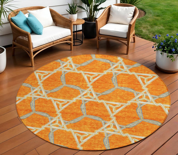 Homeroots 3' Geometric Washable Indoor Outdoor Area Rug - Stylish, Durable Design For Home & Patio Spaces Orange Polyester 613514