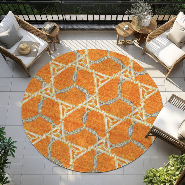 Homeroots 3' Geometric Washable Indoor Outdoor Area Rug - Stylish, Durable Design For Home & Patio Spaces Orange Polyester 613514