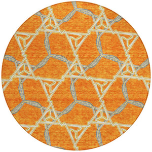 Homeroots 3' Geometric Washable Indoor Outdoor Area Rug - Stylish, Durable Design For Home & Patio Spaces Orange Polyester 613514
