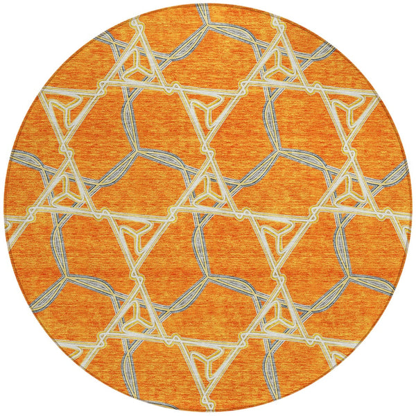 Homeroots 3' Geometric Washable Indoor Outdoor Area Rug - Stylish, Durable Design For Home & Patio Spaces Orange Polyester 613514