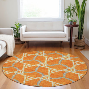 Homeroots 3' Geometric Washable Indoor Outdoor Area Rug - Stylish, Durable Design For Home & Patio Spaces Orange Polyester 613514