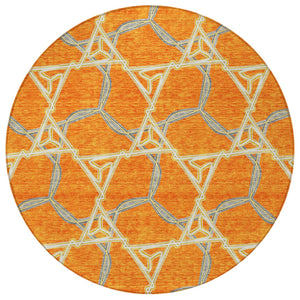 Homeroots 3' Geometric Washable Indoor Outdoor Area Rug - Stylish, Durable Design For Home & Patio Spaces Orange Polyester 613514
