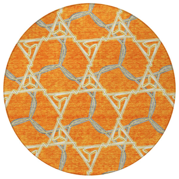 Homeroots 3' Geometric Washable Indoor Outdoor Area Rug - Stylish, Durable Design For Home & Patio Spaces Orange Polyester 613514