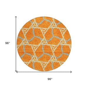 Homeroots 3' Geometric Washable Indoor Outdoor Area Rug - Stylish, Durable Design For Home & Patio Spaces Orange Polyester 613514