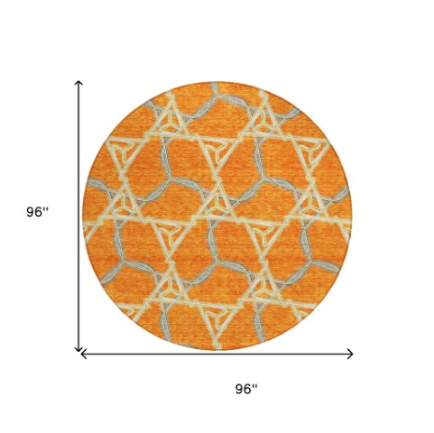Homeroots 3' Geometric Washable Indoor Outdoor Area Rug - Stylish, Durable Design For Home & Patio Spaces Orange Polyester 613514