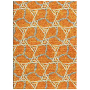 Homeroots 3' Geometric Washable Indoor Outdoor Area Rug - Stylish, Durable Design For Home & Patio Spaces Orange Polyester 613515