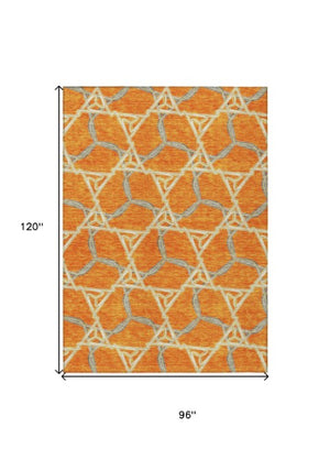 Homeroots 3' Geometric Washable Indoor Outdoor Area Rug - Stylish, Durable Design For Home & Patio Spaces Orange Polyester 613515