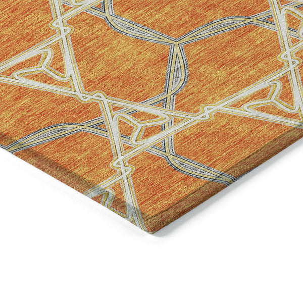 Homeroots 3' Geometric Washable Indoor Outdoor Area Rug - Stylish, Durable Design For Home & Patio Spaces Orange Polyester 613515