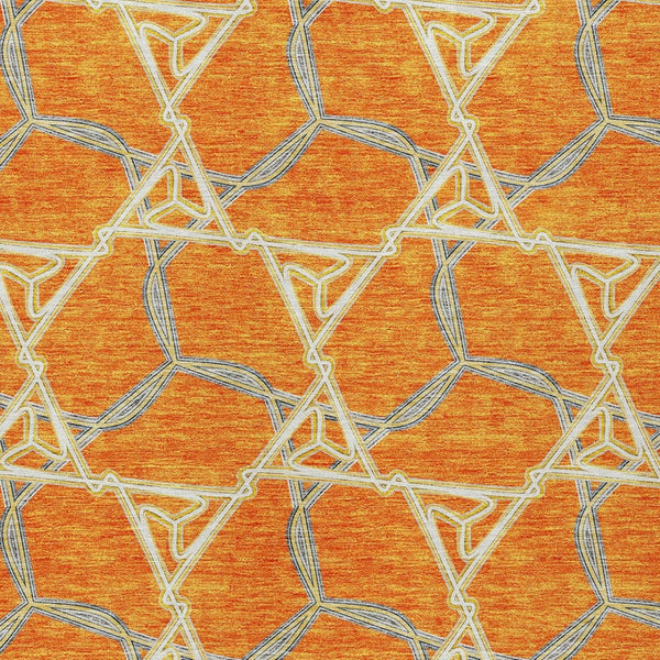 Homeroots 3' Geometric Washable Indoor Outdoor Area Rug - Stylish, Durable Design For Home & Patio Spaces Orange Polyester 613515