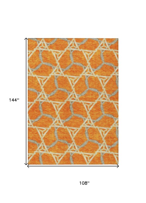 Homeroots 3' Geometric Washable Indoor Outdoor Area Rug - Stylish, Durable Design For Home & Patio Spaces Orange Polyester 613516