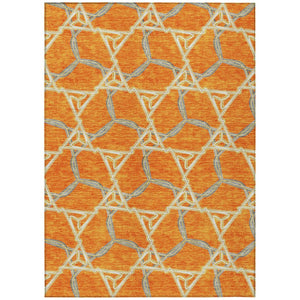 HomeRoots 5' Vibrant Orange and Blue Geometric Washable Area Rug for Indoor and Outdoor High-Traffic Spaces 9' X 12' 613516