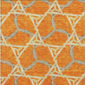 Homeroots 3' Geometric Washable Indoor Outdoor Area Rug - Stylish, Durable Design For Home & Patio Spaces Orange Polyester 613516